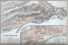 Kaart van Santander in 1908. Dat eigenlijk een klein dorp is en niet meer te vergelijken met het huidige Santander.