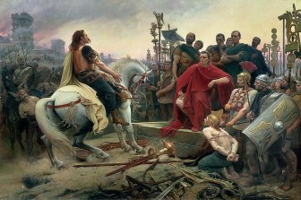 Het hier getoonde schilderij toont de overgave van de Gallische leider Vercingetorix aan Julius Caesar, na de Slag bij Alesia (52 v.Chr.). De afbeelding van Galliërs met lang haar en snorren wordt ook vandaag in twijfel getrokken. Het paard is een Percheron, hoewel dit ras in die tijd niet in Gallië was. Het rechthoekige schild komt ook niet overeen met de tijd dat ze grotendeels ovaal waren. Daarnaast is de afbeelding van de soldaten in het 'Lorica Segmentata'-pantser niet nauwkeurig voor de periode - als standaard legionair uniform was de 'Lorica Hamata' die werd gebruikt in de late Republikeinse periode.